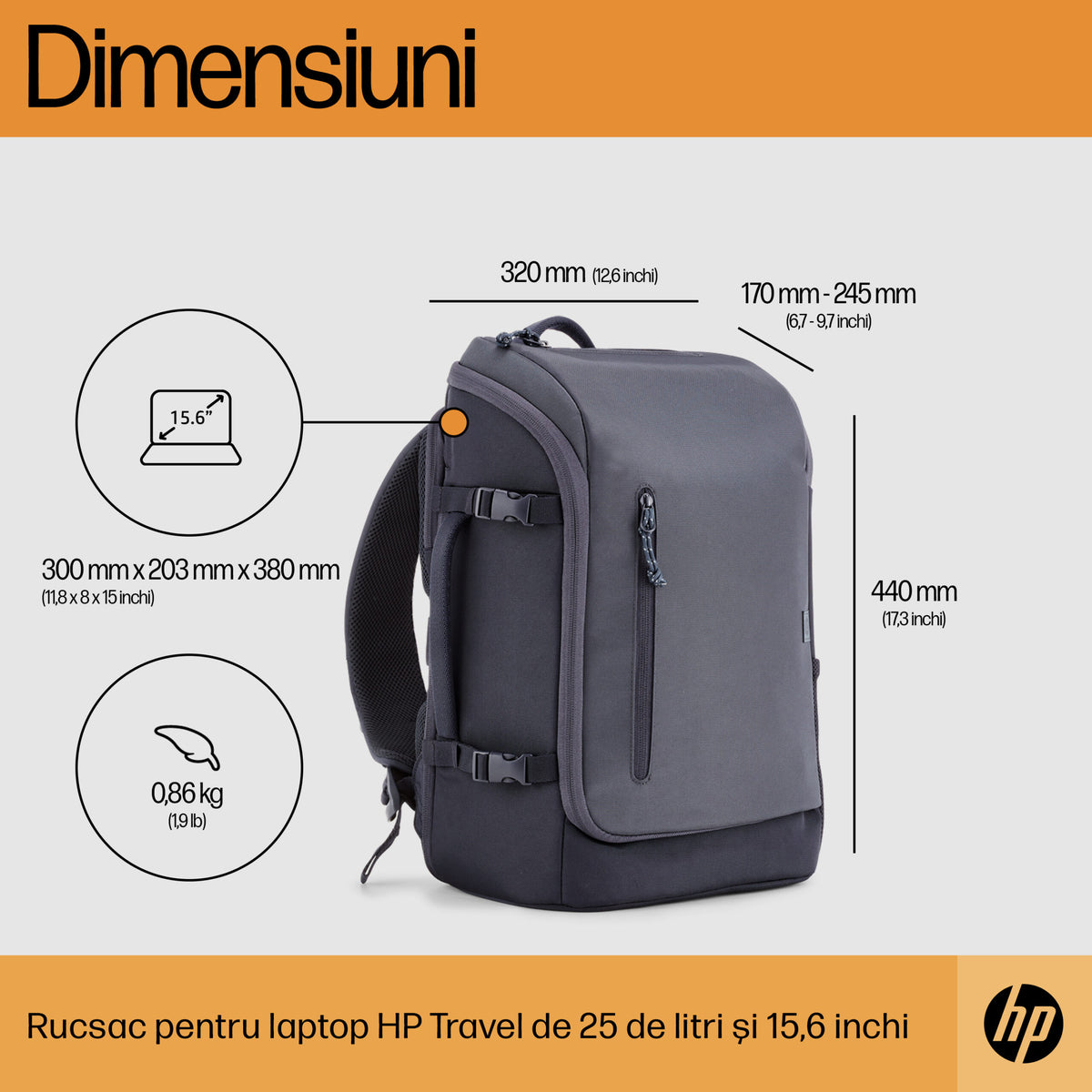 HP Travel 25 Liter 15.6inch Iron Grey Laptop Backpack 