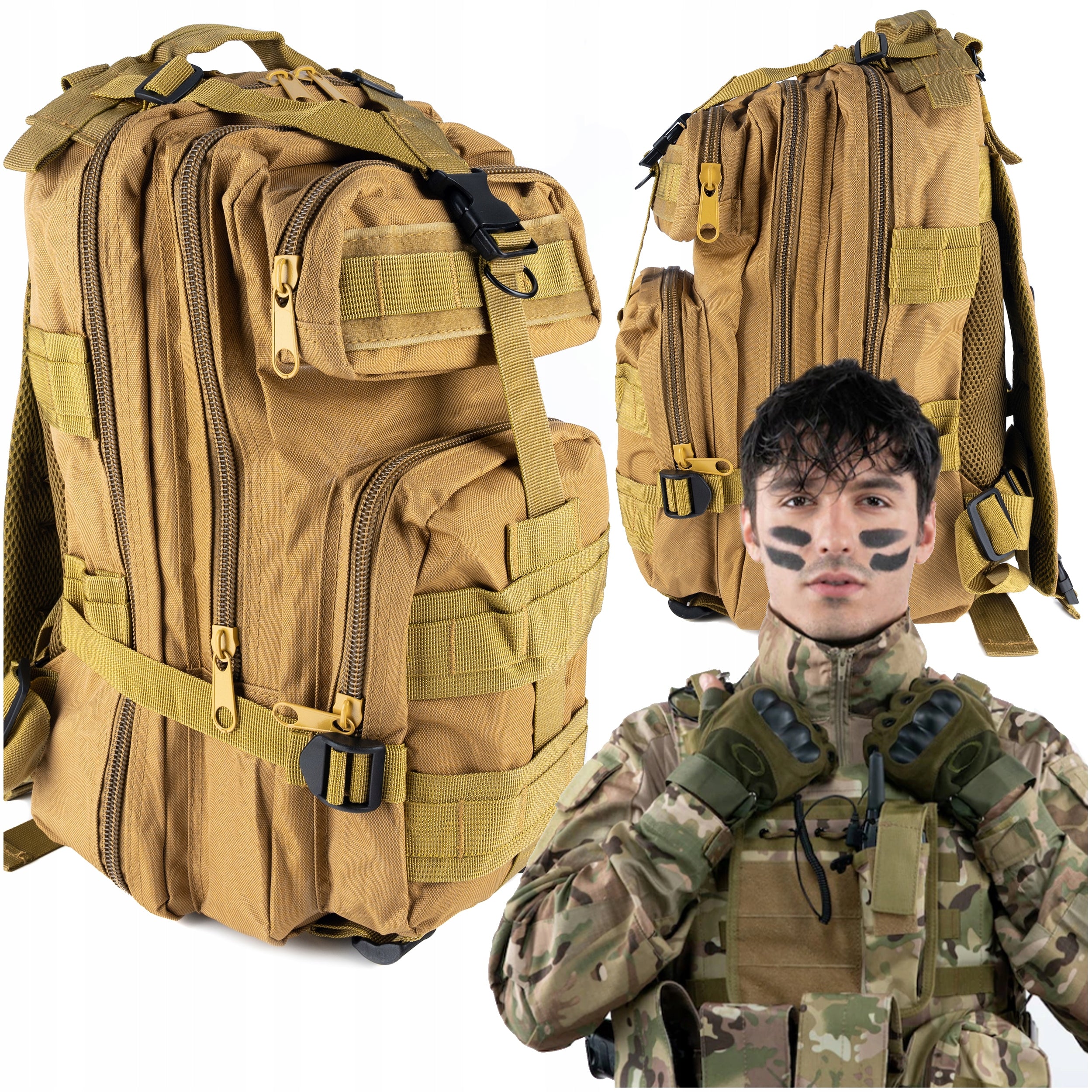 Rucsac militar pentru drumetie, impermeabil, ultra usor, 4 compartimente, 28litri, verde