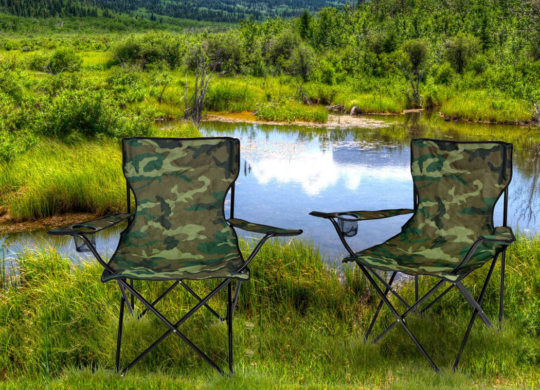 Scaun pliabil camping sau pescuit Sersimo, suport pahar, camuflaj