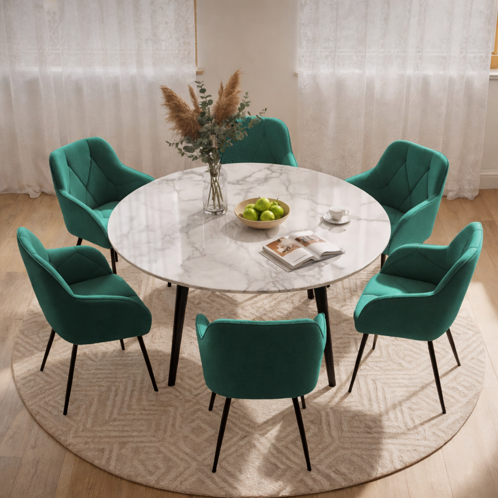 Set 6 scaune tapitate, Diamant, velur matlasat, 55x58x83 cm, verde smarald