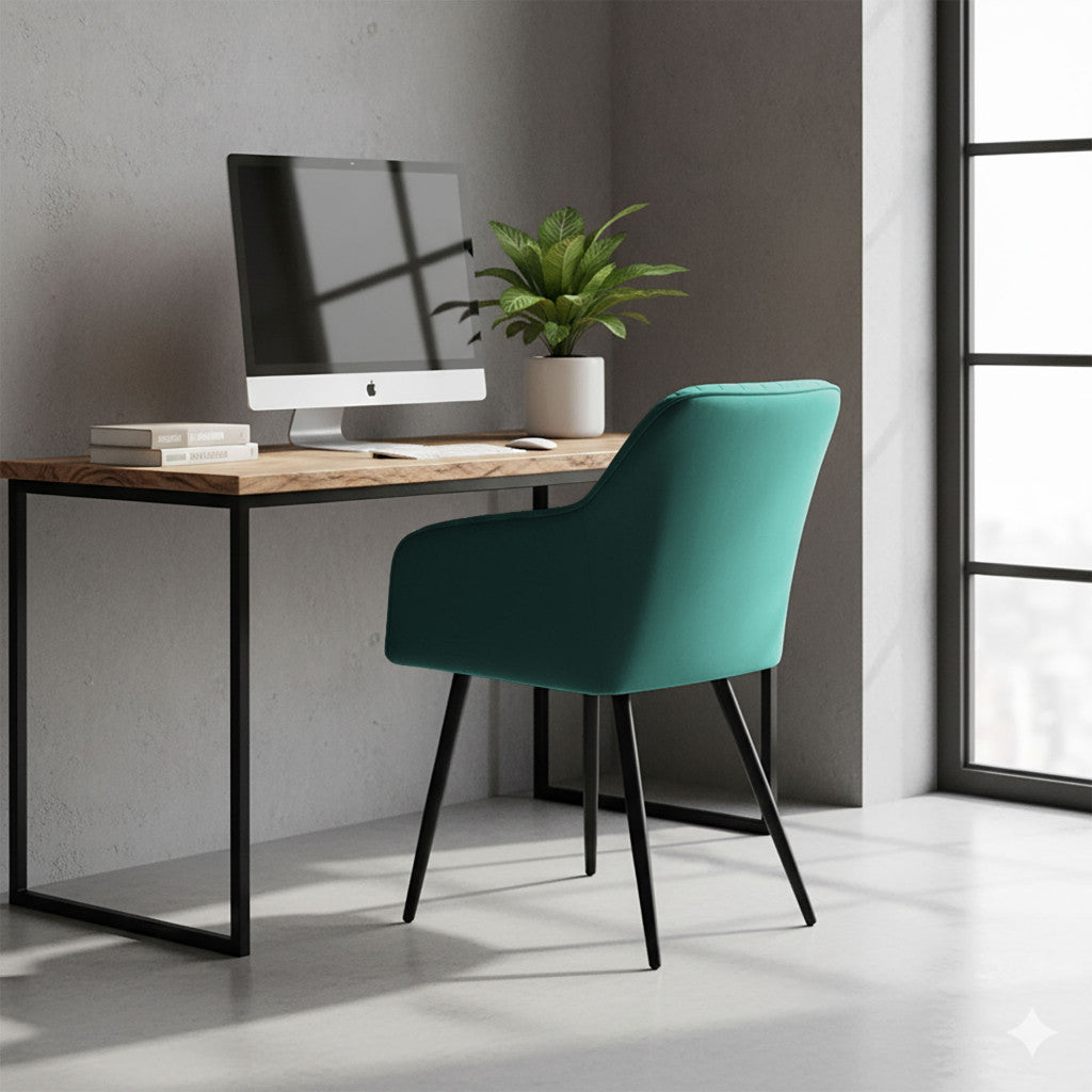 Set 6 scaune tapitate, Florence, velur matlasat, 55x58x82 cm, verde smarald
