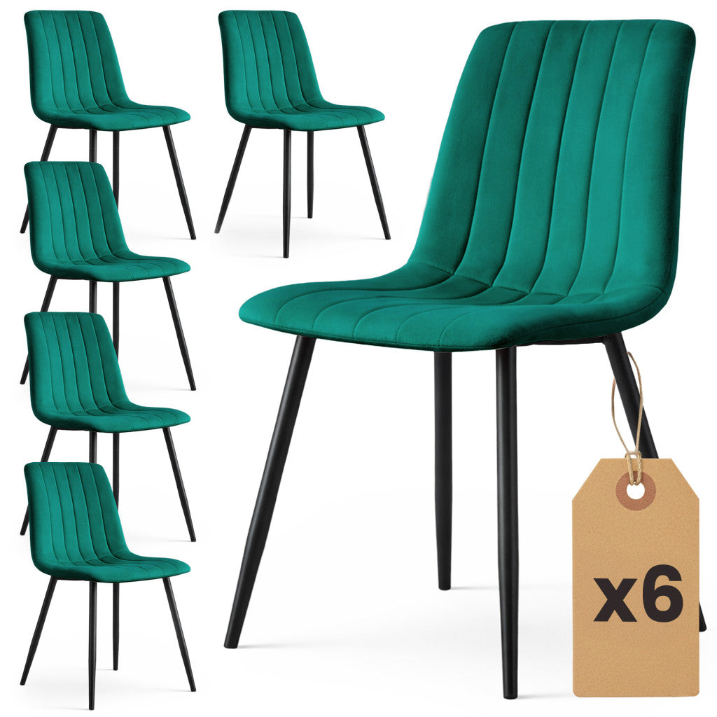 Set 6 scaune tapitate, Livo, velur matlasat, 46x44x87 cm, verde smarald
