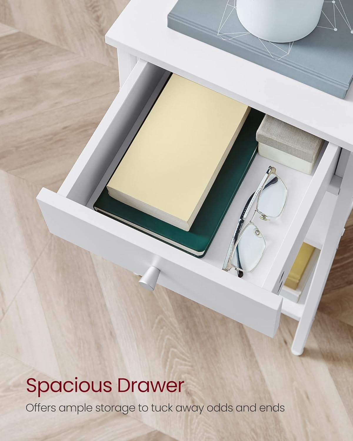 VASAGLE Noptiera cu sertar pentru dormitor, design scandinav, 35x35x70cm, alb