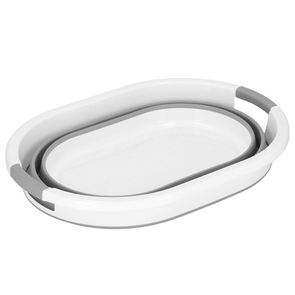 Cos de rufe pliabil tip lighean, cu manere, din plastic si silicon, 62x44x28cm, 39litri, gri
