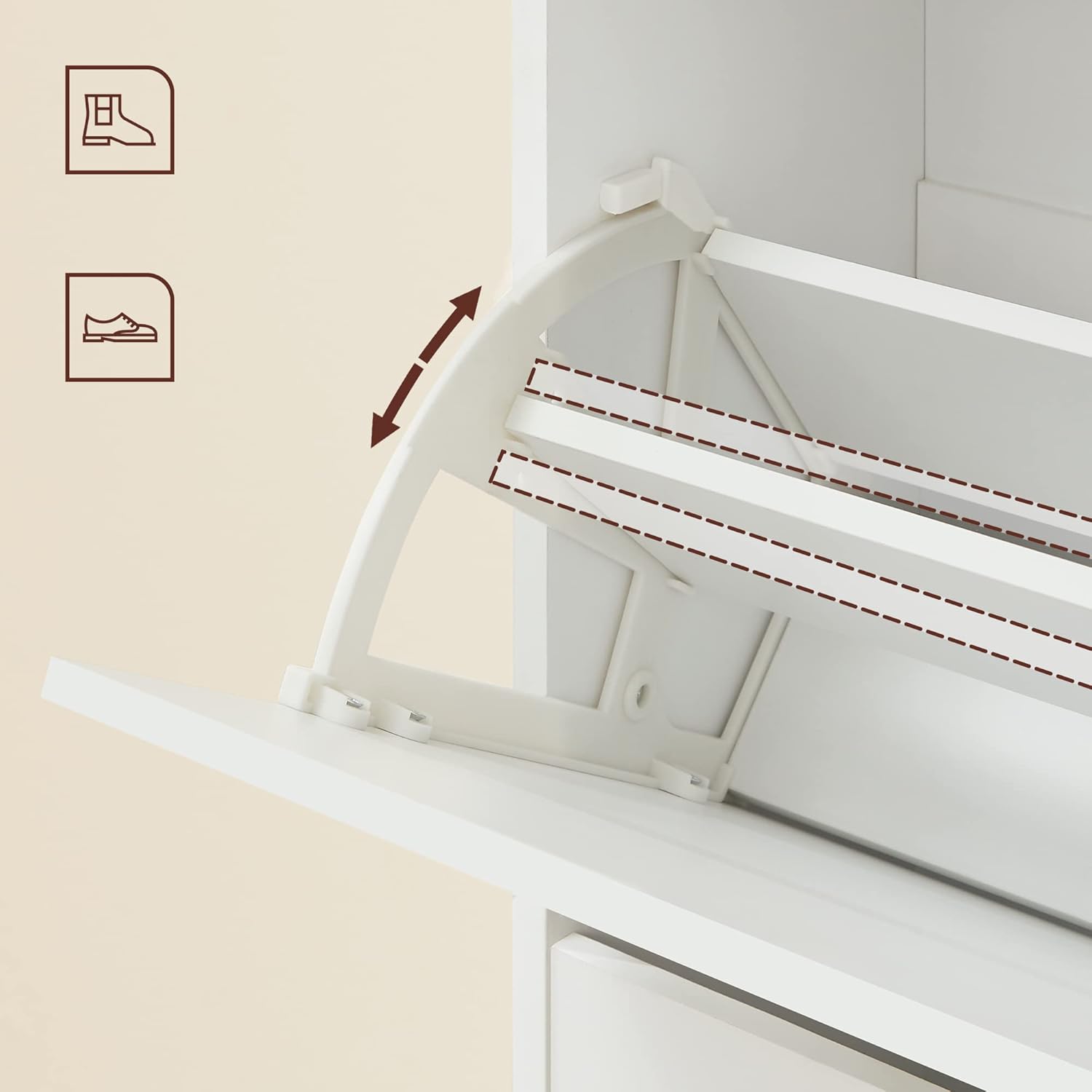 VASAGLE Dulap pantofi cu 2 usi rabatabile, pentru 12-18 perechi, 60x24x120 cm, alb