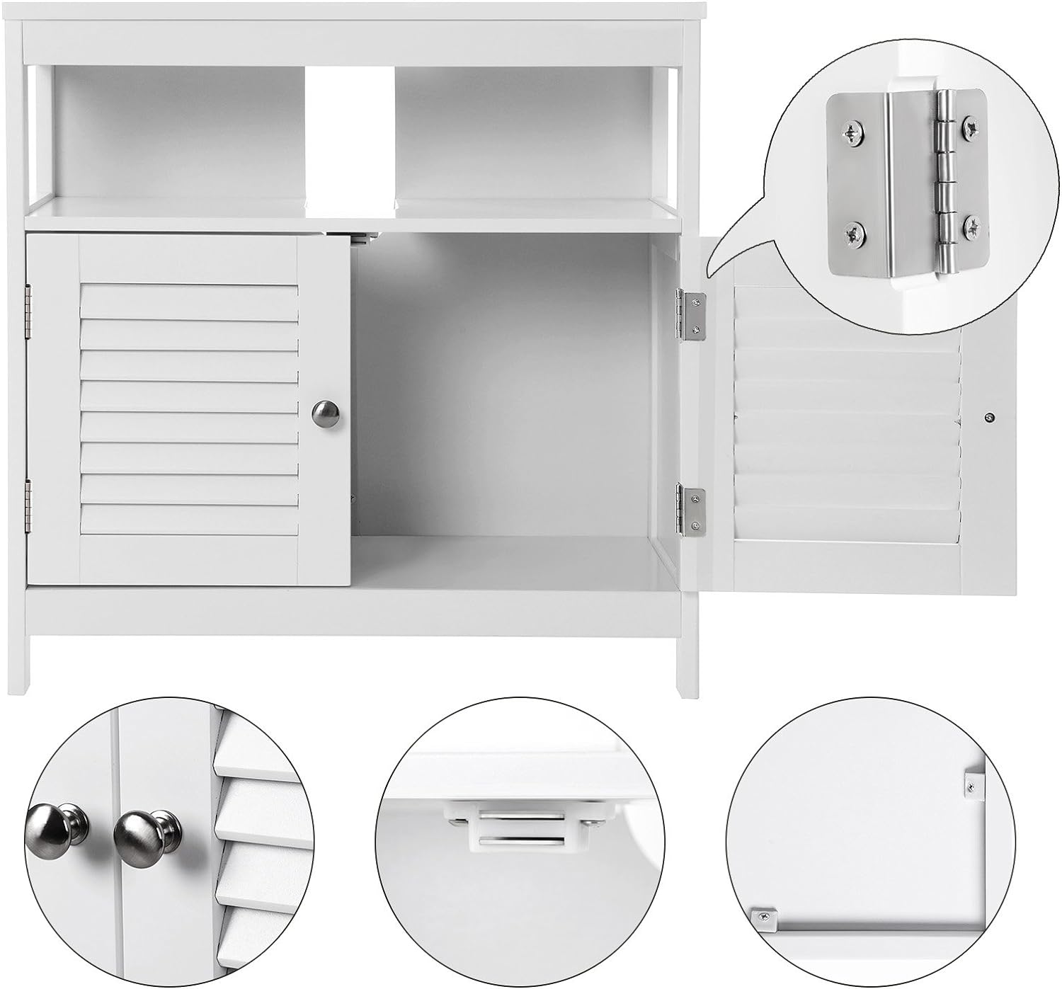 VASAGLE Dulap baie baza lavoar, cu 2 usi, 2 compartimente, alb 60x60x30 cm, alb