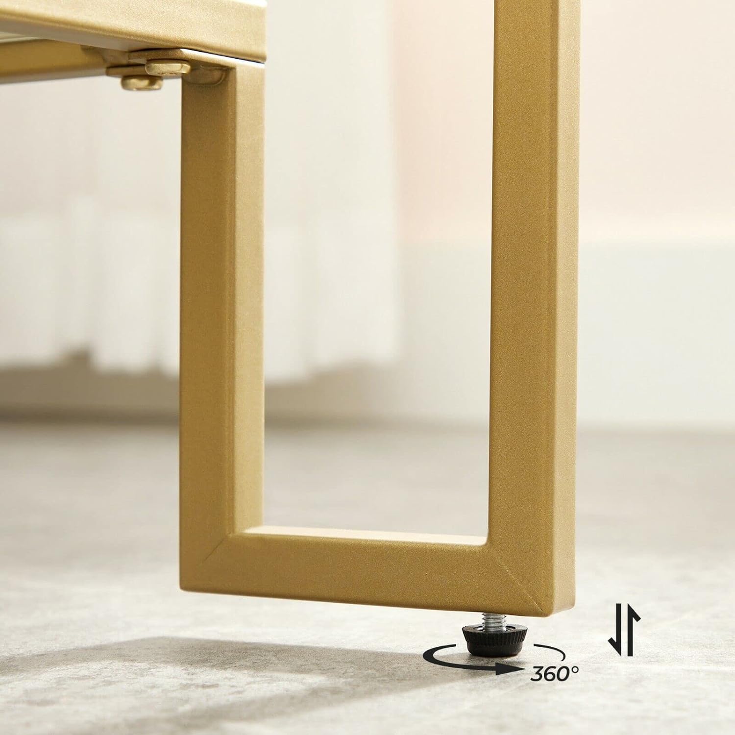 VASAGLE Masuta de cafea cu cadru din otel, suprafata din sticla calita, 100x55x45cm, auriu