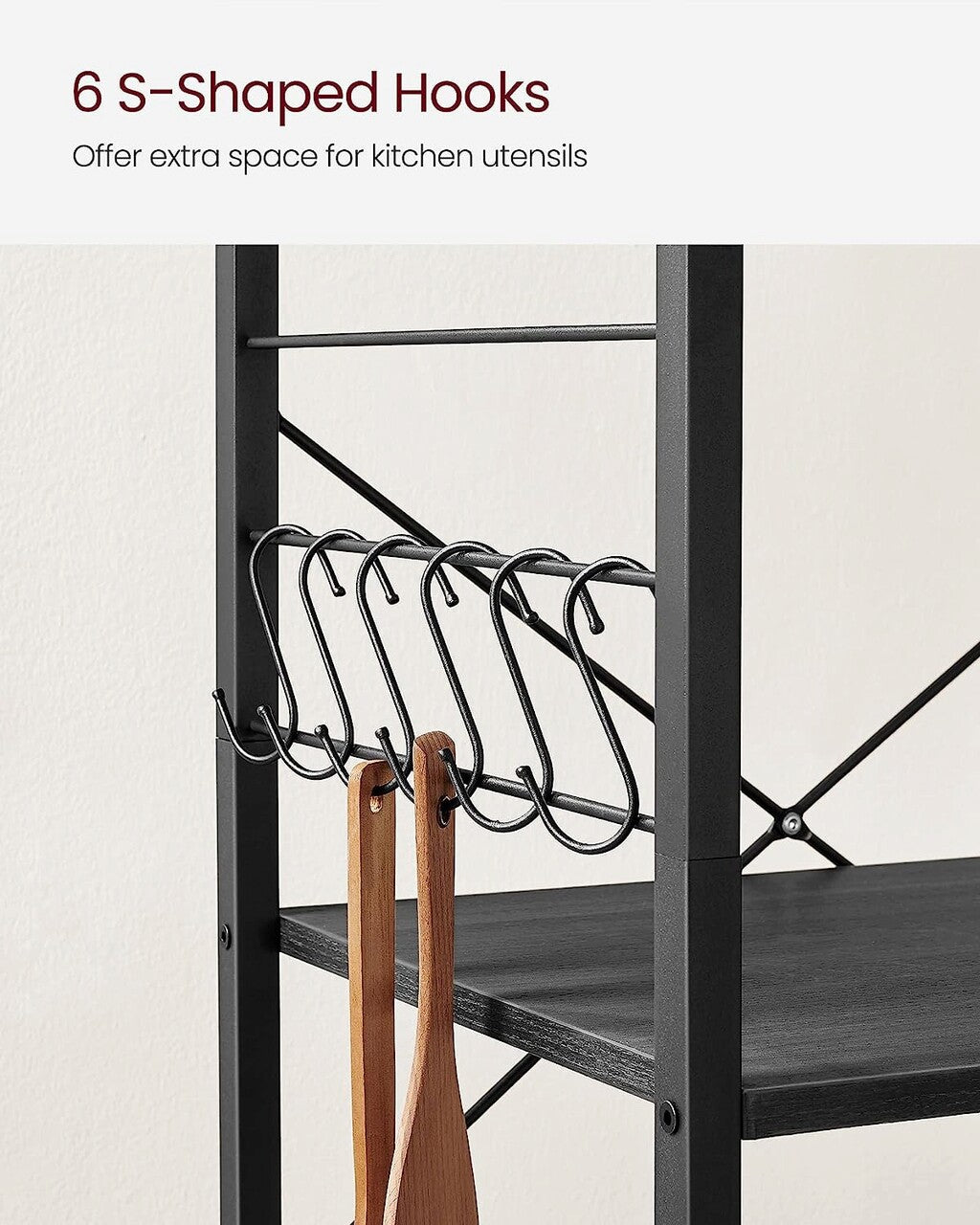 VASAGLE Raft de bucatarie pe roti, carucior de servire cu 3 rafturi, cadru metalic, 40x60x89 cm, design industrial, negru - 7