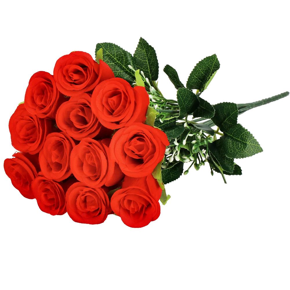 Buchet de flori artificiale din poliester, 12 fire trandafiri, 38cm, rosu