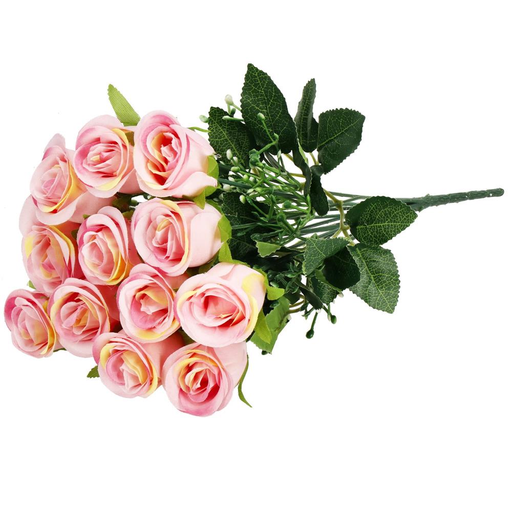 Buchet de flori artificiale din poliester, 12 fire trandafiri, 38cm, roz - 8