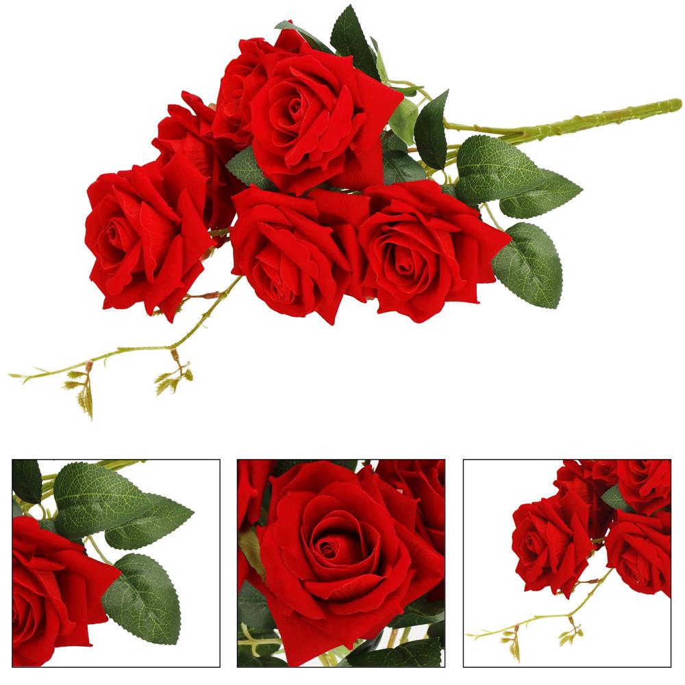 Buchet de flori artificiale din poliester, 6 fire trandafiri, 55cm, rosu