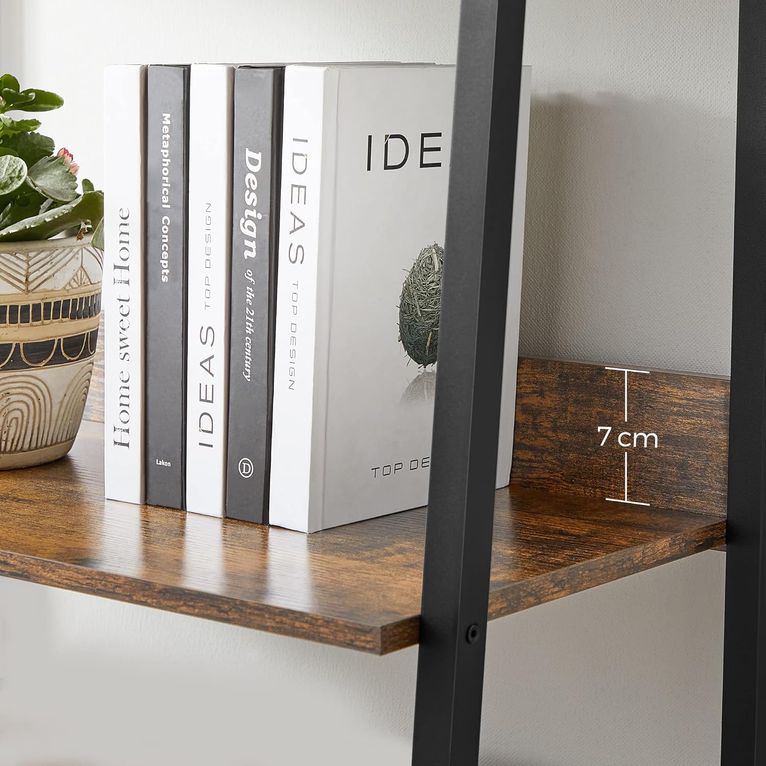 VASAGLE Biblioteca tip scara, cadru otel cu 5 polite, stil industrial, 60x30x170 cm, maro - 6