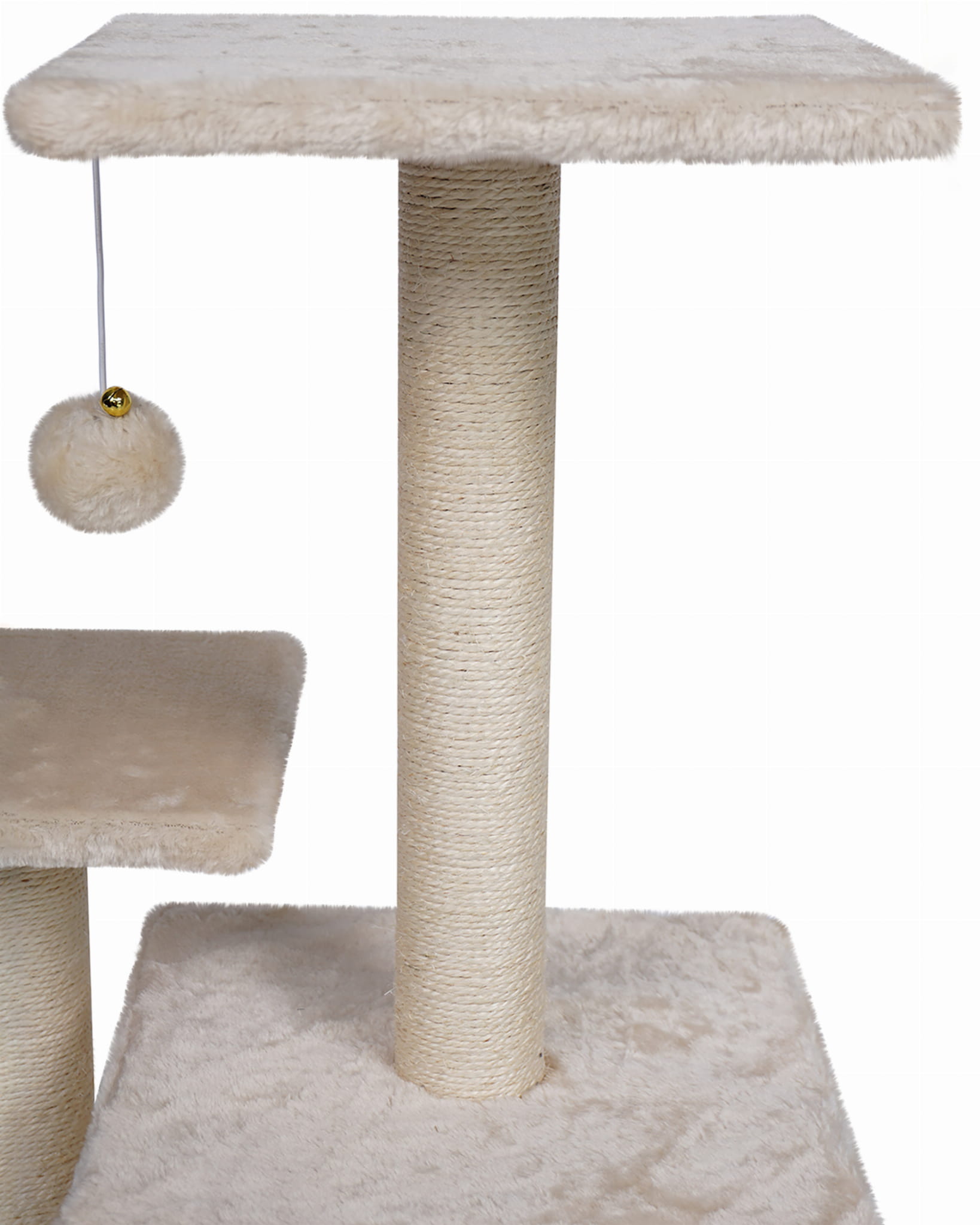 Ansamblu de joaca pentru pisici, cu loc pentru zgariat, ascunzatoare, minge, 41x33x73cm, bej