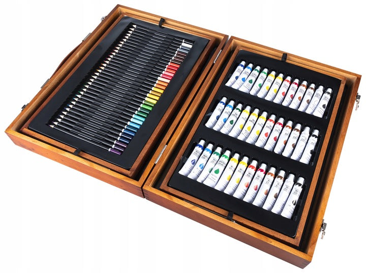 Set de pictura si desen pentru copii, 174 de piese, trusa lemn, 45x32x10cm
