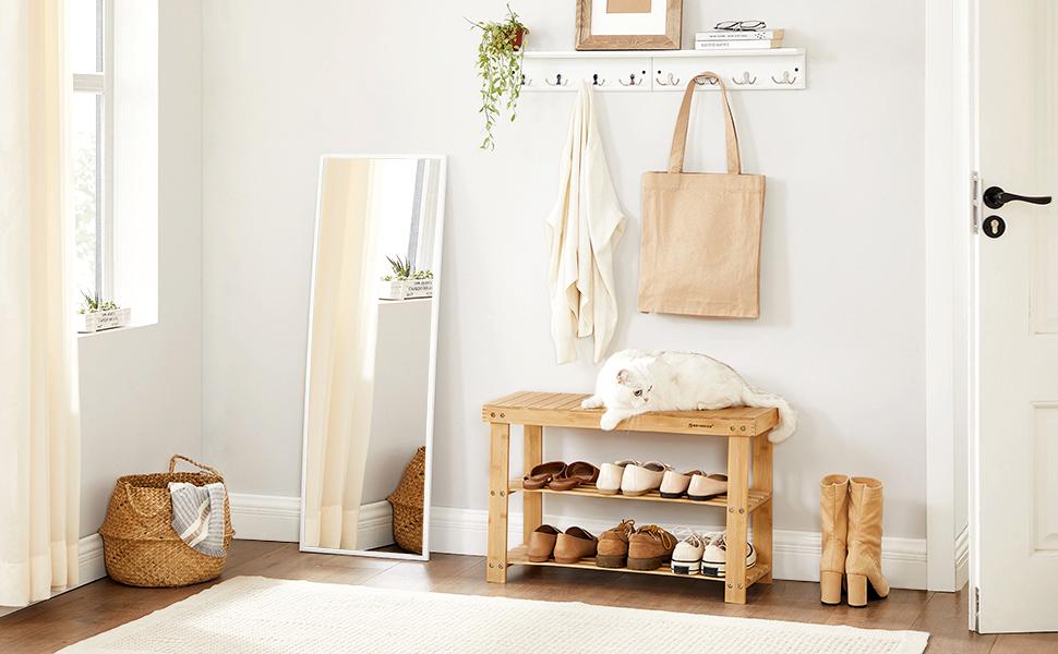 SONGMICS Raft de depozitare din bambus, cu 3 niveluri, 28x70x45cm, maro