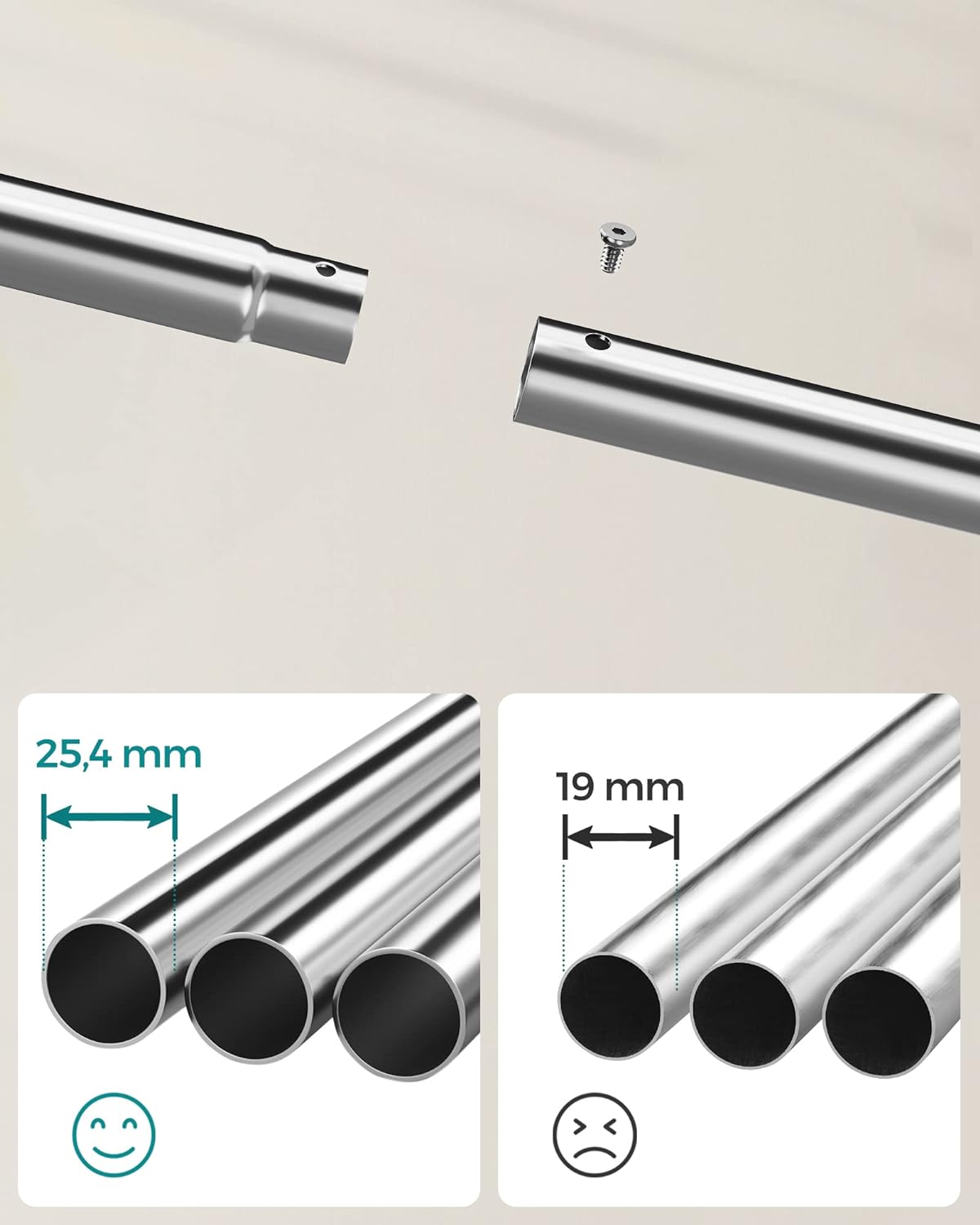 SONGMICS Suport pentru haine pe roti, cu polita, sina dubla, cadru metalic, sarcina 100kg, 53x104x155cm, inox argintiu