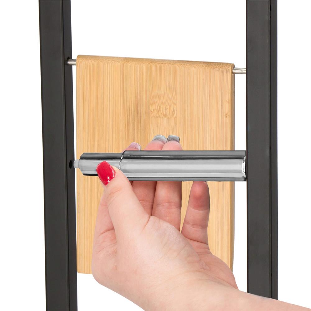 Stand cu perie WC si suport hartie igienica, metal si bambus, 80cm, negru