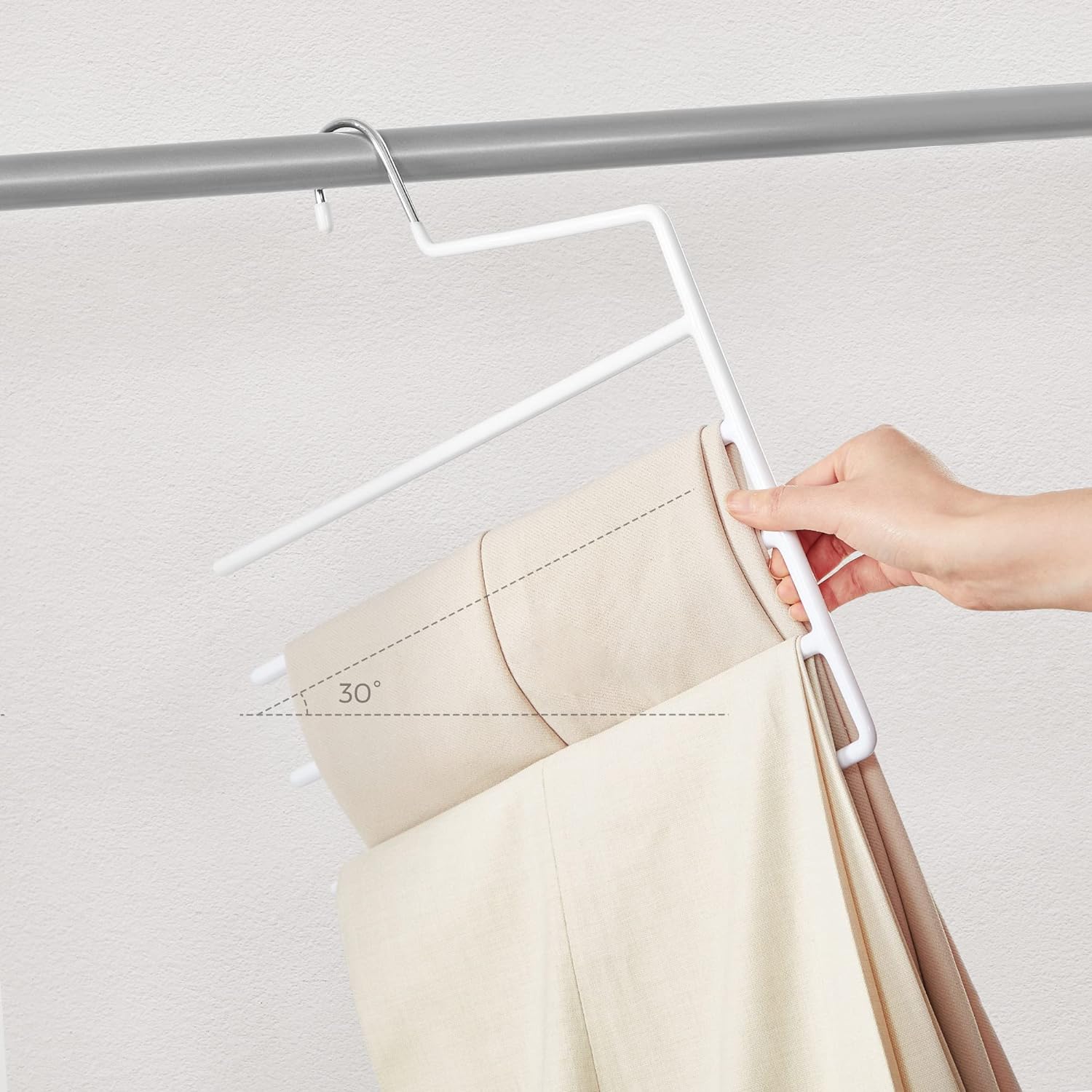 SONGMICS Set de 4 umerase pentru pantaloni, anti-alunecare, capacitate 5 perechi per umeras, 32cm, alb