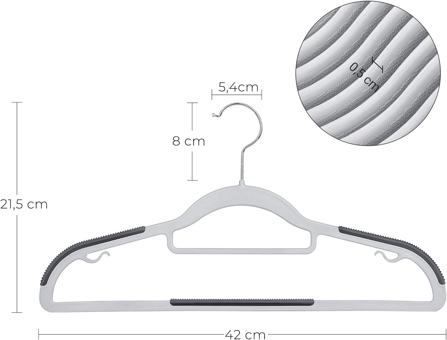 SONGMICS Set de 30 de umerase pentru haine, anti-alunecare, bara de cravata si carlig pivotant, 42cm, gri