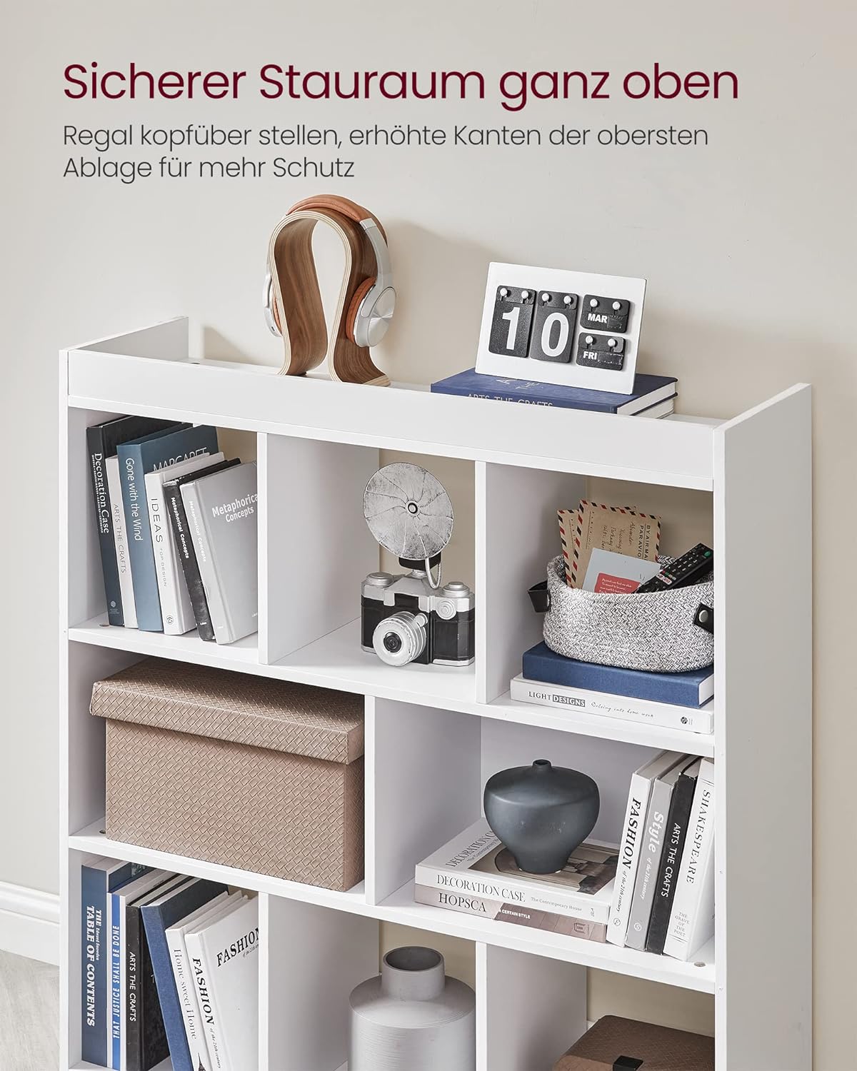 VASAGLE Biblioteca, raft cu 8 unitati de depozitare, pentru living, din lemn, 30x98x100cm, alb