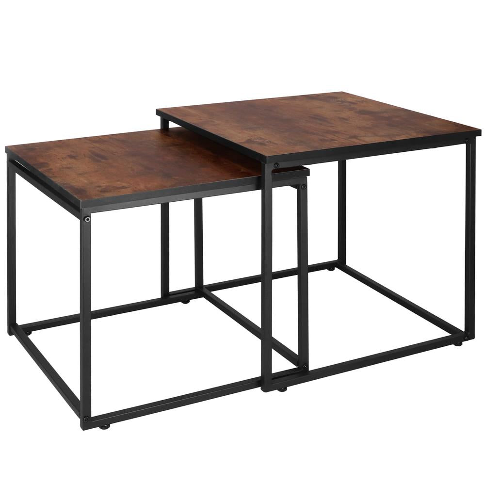 Set 2 mese pentru cafea, cadru otel, stil industrial, 50x50x52 cm si 45x45x47 cm, maro