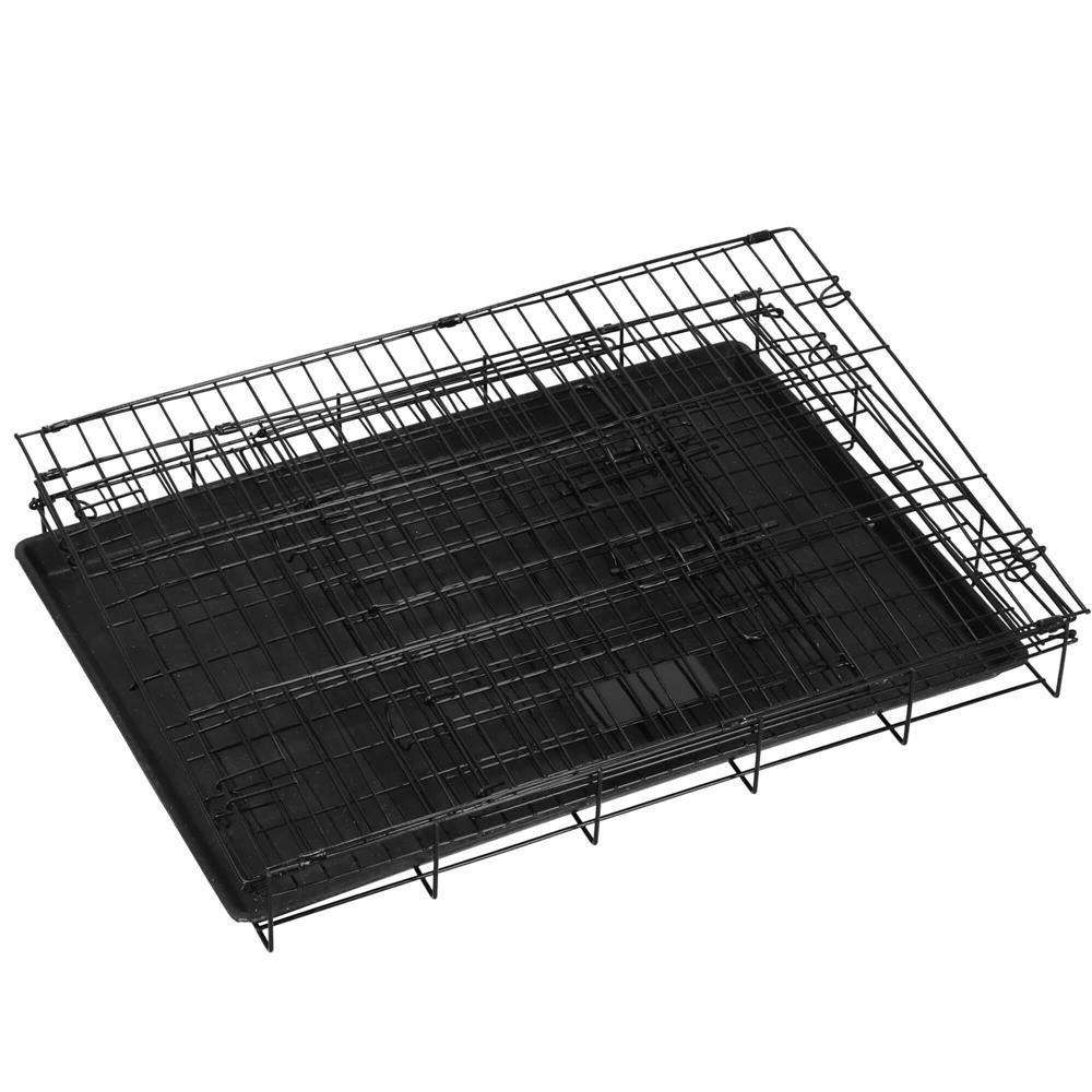 Cusca pentru animale, 2 usi, Pliabila din metal, L, Negru, 59x50x42 cm