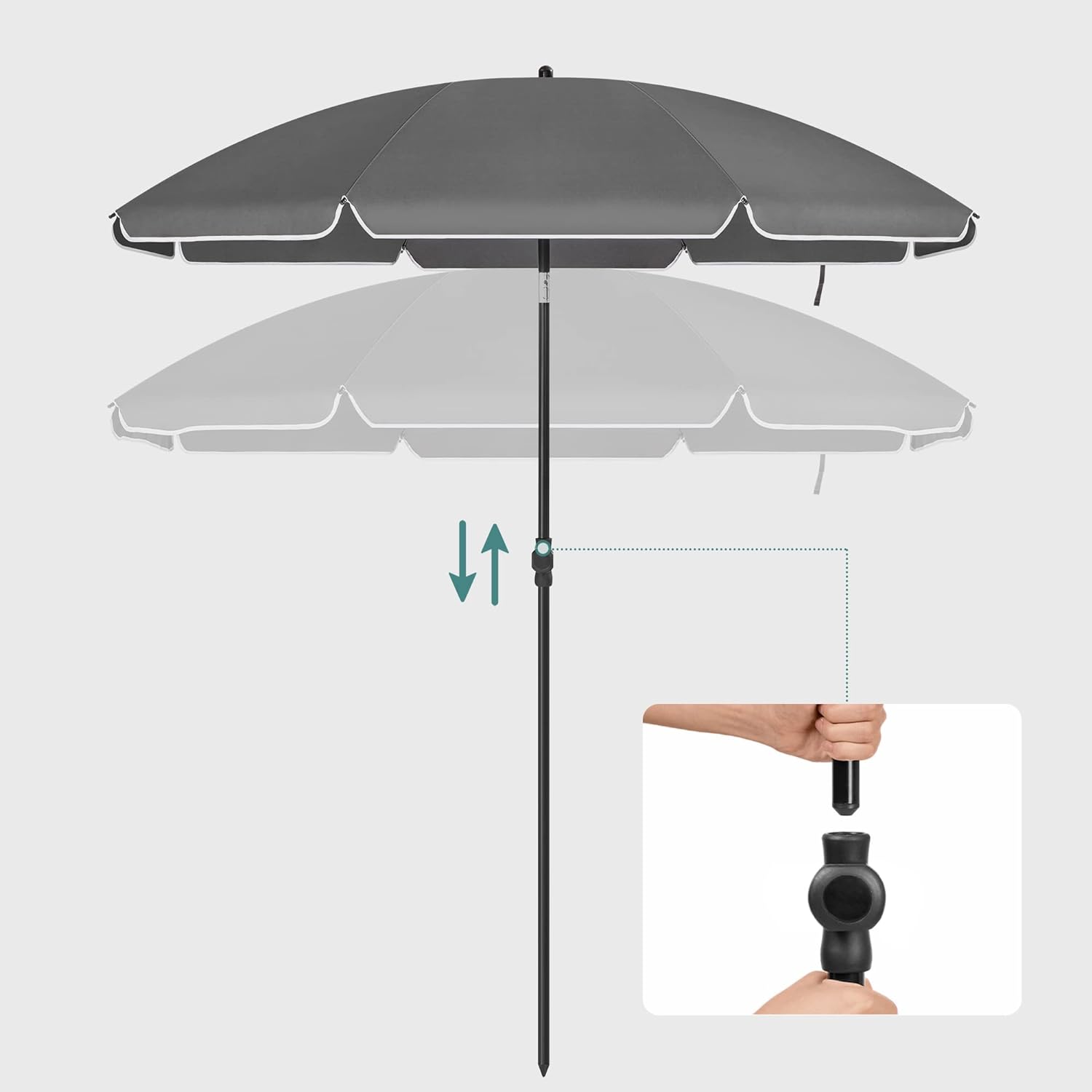 SONGMICS Umbrela terasa gradina sau plaja, cu inclinare, husa, diametru 160cm, gri