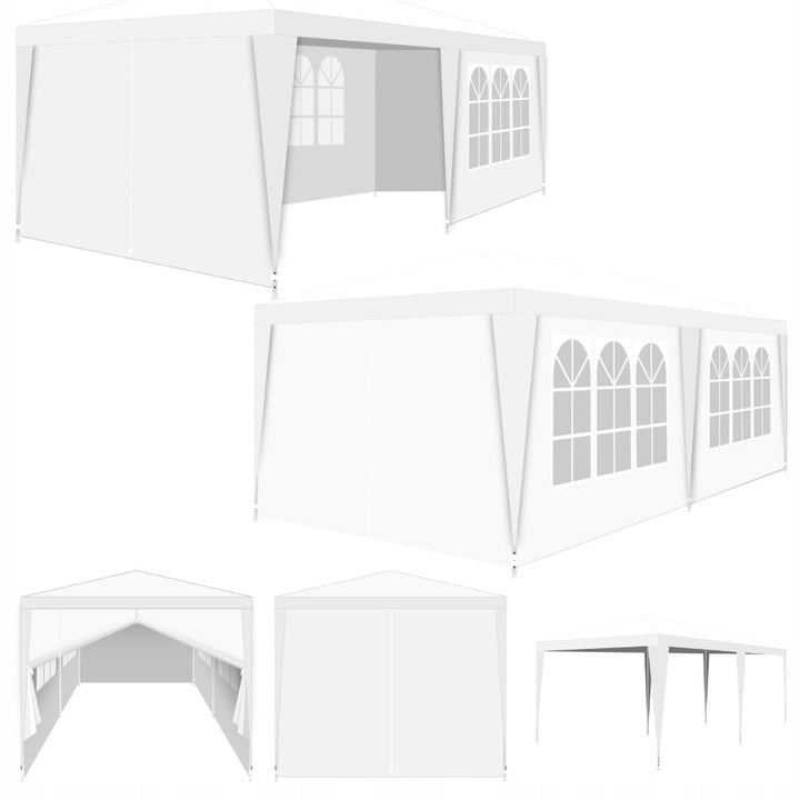 Cort pavilion 6x3m pentru gradina sau evenimente, cu 6 pereti laterali, alb
