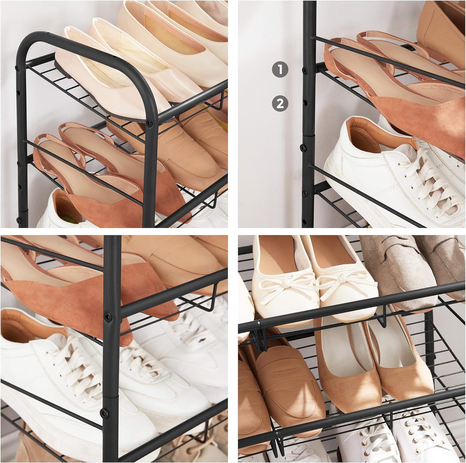Pantofar cu 4 rafturi de depozitare, din metal, polite cu unghi reglabil, 28x69x65cm, negru