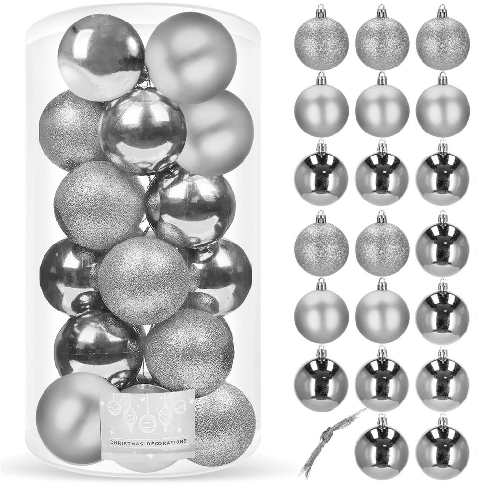 Set globuri de Craciun, 20 bucati, 3 modele, 4cm, argintiu