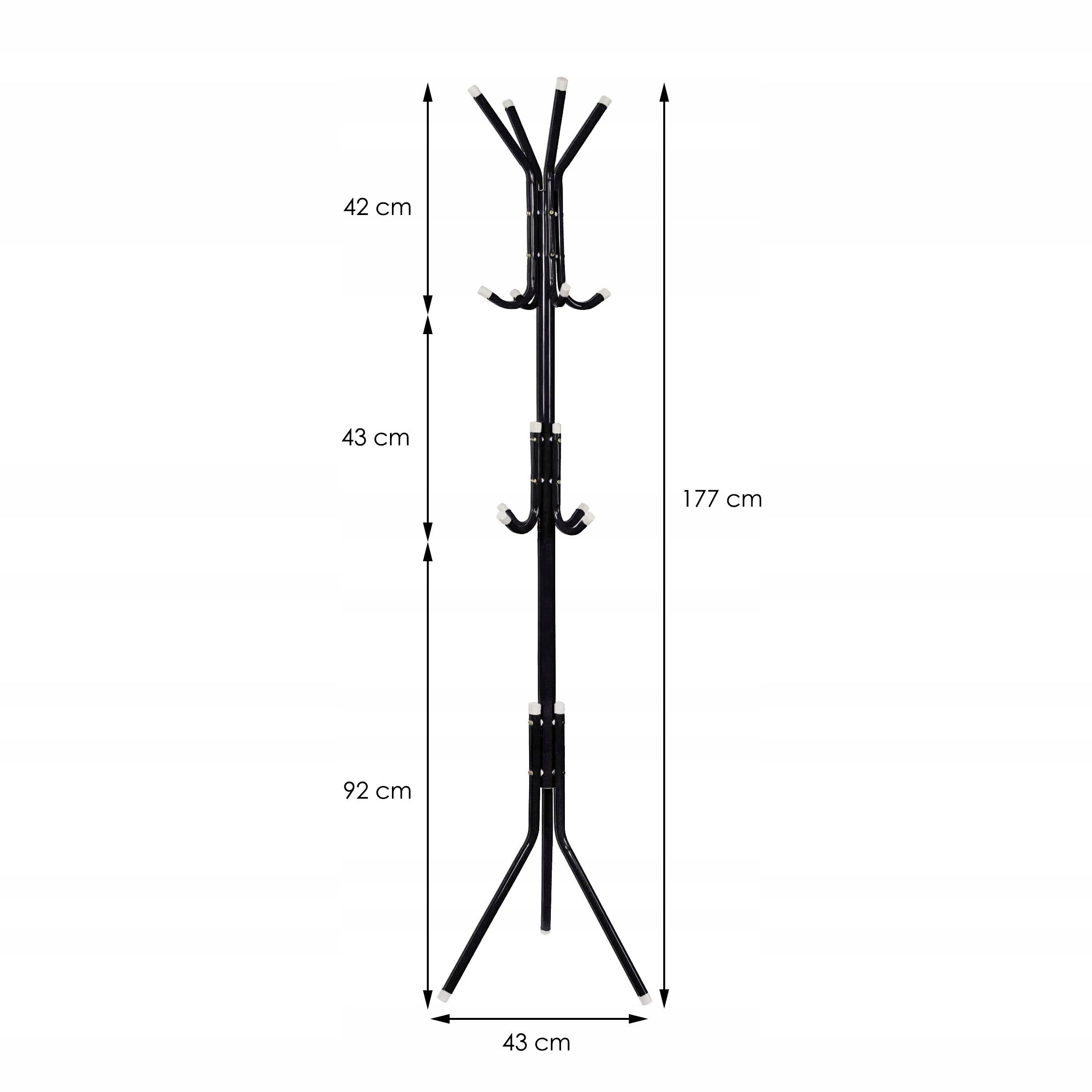 Cuier tip pom metalic Sersimo, 12 agatatoare, 177cm, negru