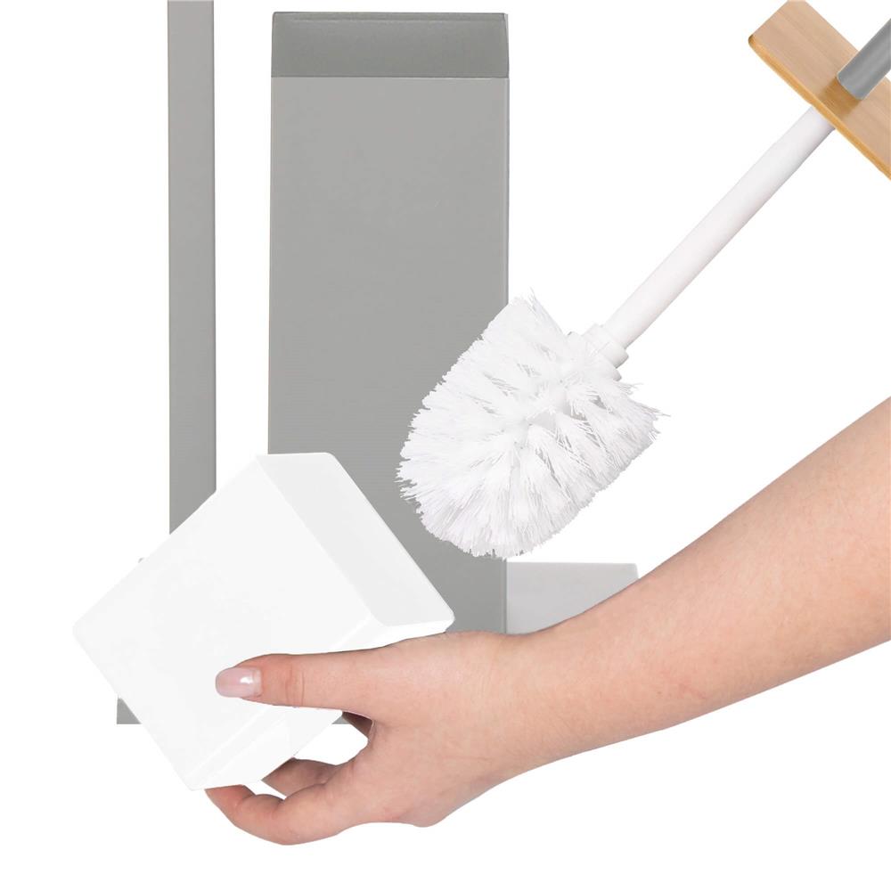 Stand cu perie WC si suport hartie igienica, metal, 79cm, gri