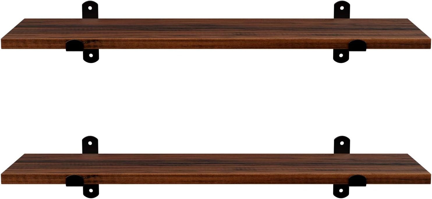 SONGMICS Set 2 rafturi de perete plutitoare, MDF cu efect de lemn vintage, 60x20cm, 15 kg per raft, maro rusic