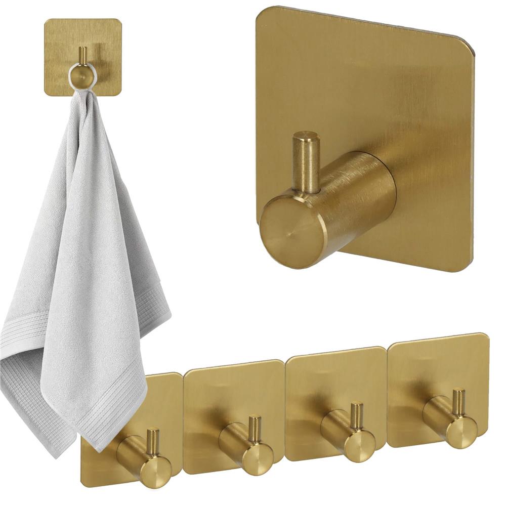 Set 4 agatatori tip cuier pentru baie, sistem fixare inclus, aluminiu, auriu