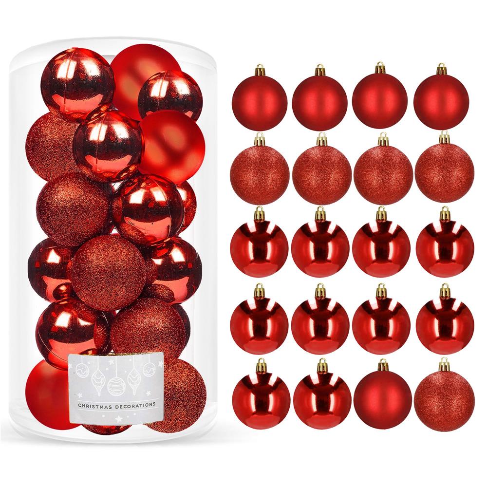 Set globuri de Craciun, 20 bucati, 3 modele, 4cm, rosu