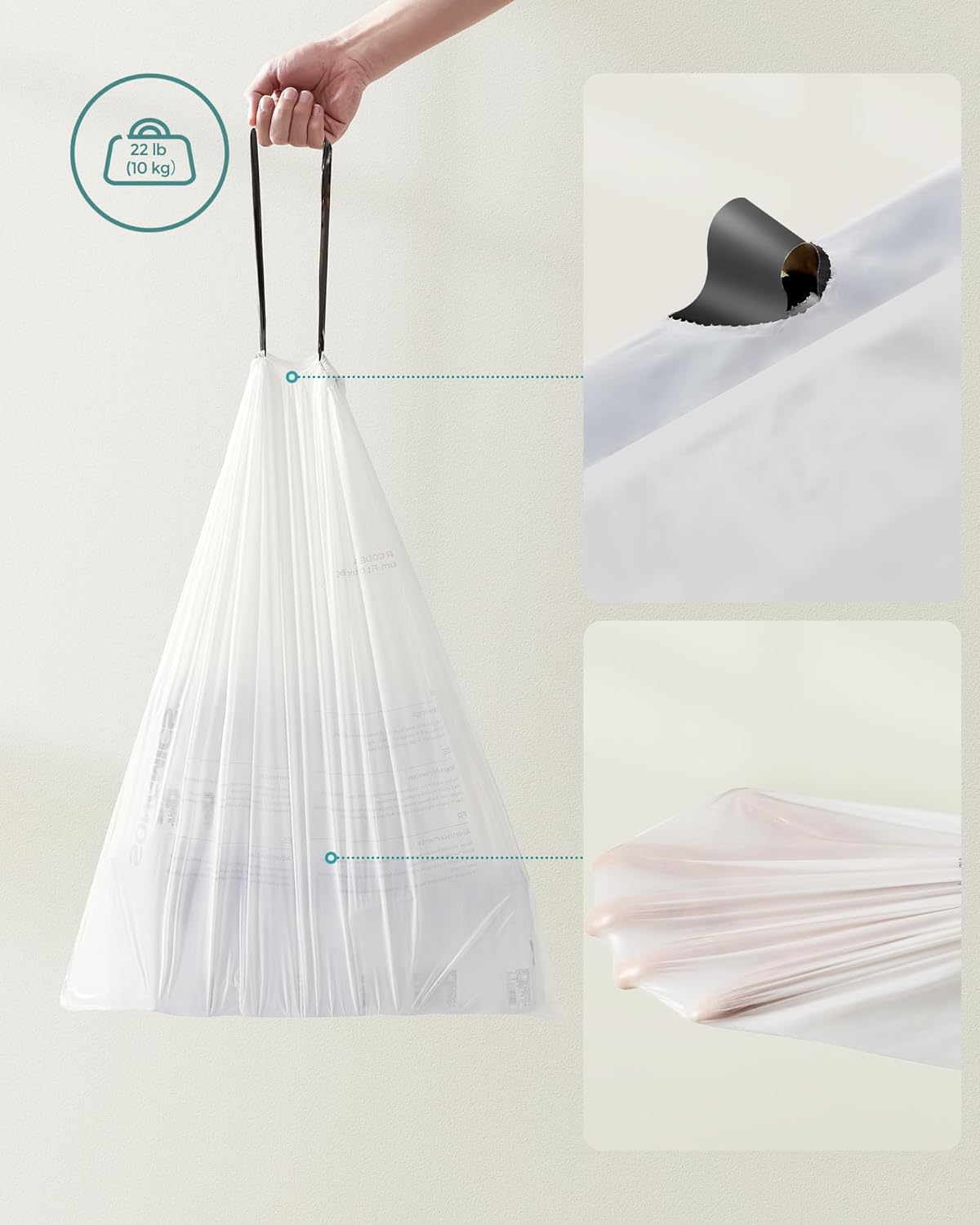 SONGMICS Saci de gunoi pentru cosuri de bucatarie de 30 litri, pre-separate, 90 bucati, alb