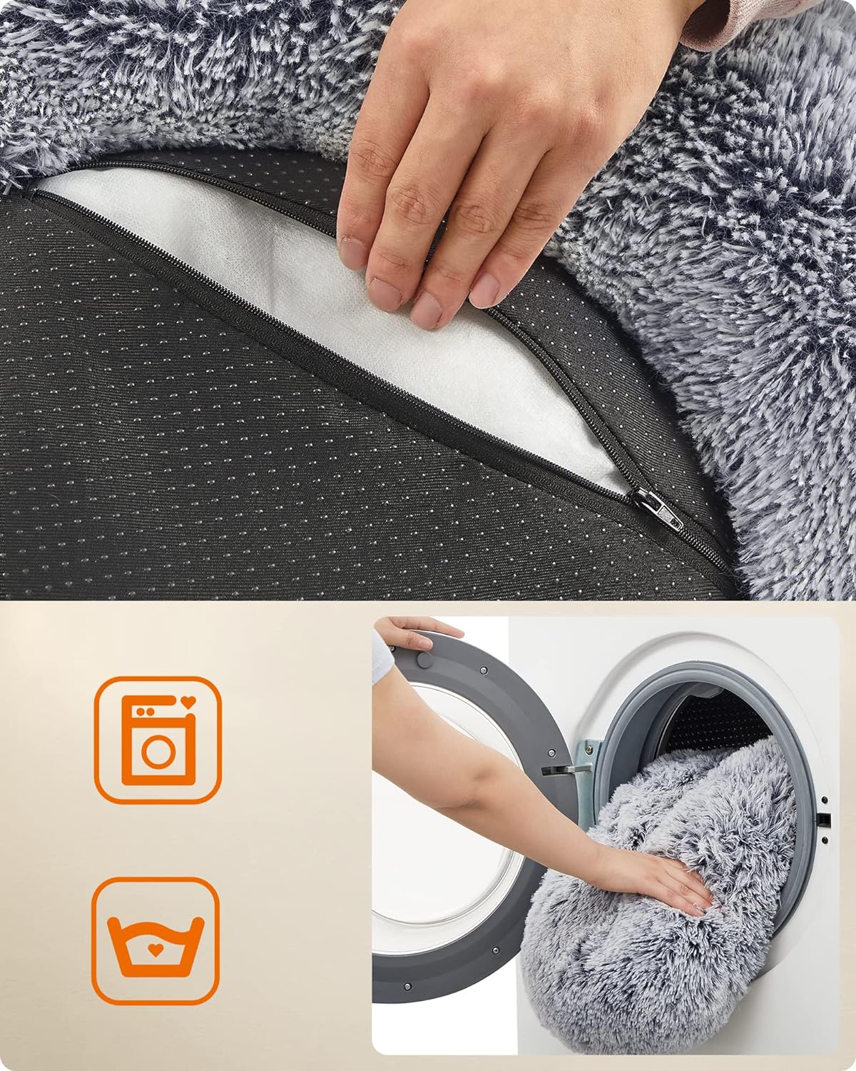 FEANDREA Pat pufos pentru caini si pisici, cu husa detasabila, lavabila, plus moale cu fir lung, 70 cm, gri