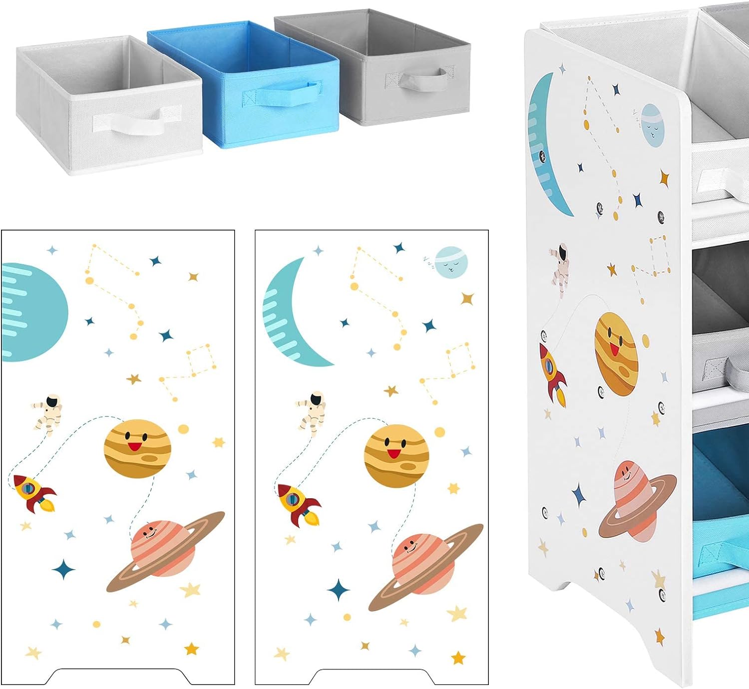 SONGMICS Raft de depozitare jucarii, 9 cutii detasabile din tesatura, 62x29x60cm, alb