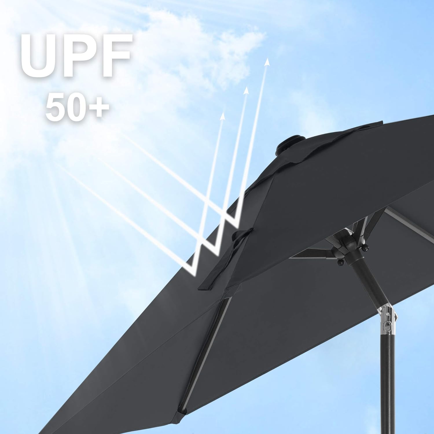SONGMICS Umbrela de gradina 200 cm, inclinare dubla 30°, poliester UPF 50+, cadru metalic, gri