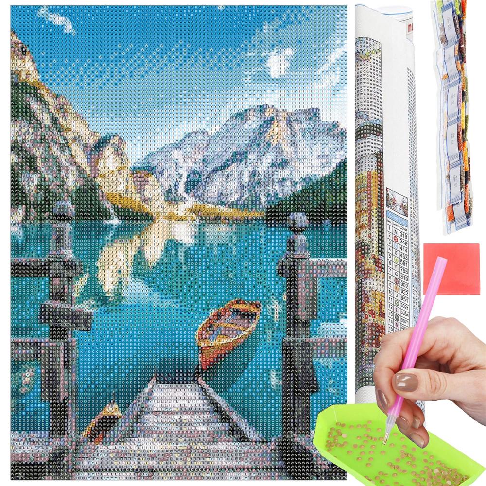 Set de broderie cu diamante 5D, 30x40cm, model Lac glaciar