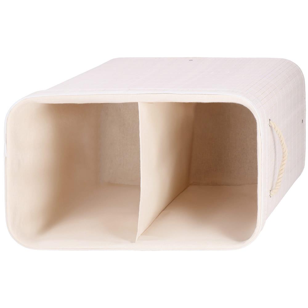 Cos de rufe din bambus cu capac, 2 compartimente, sac detasabil, volum 100L, 54x35x60cm, alb - 8
