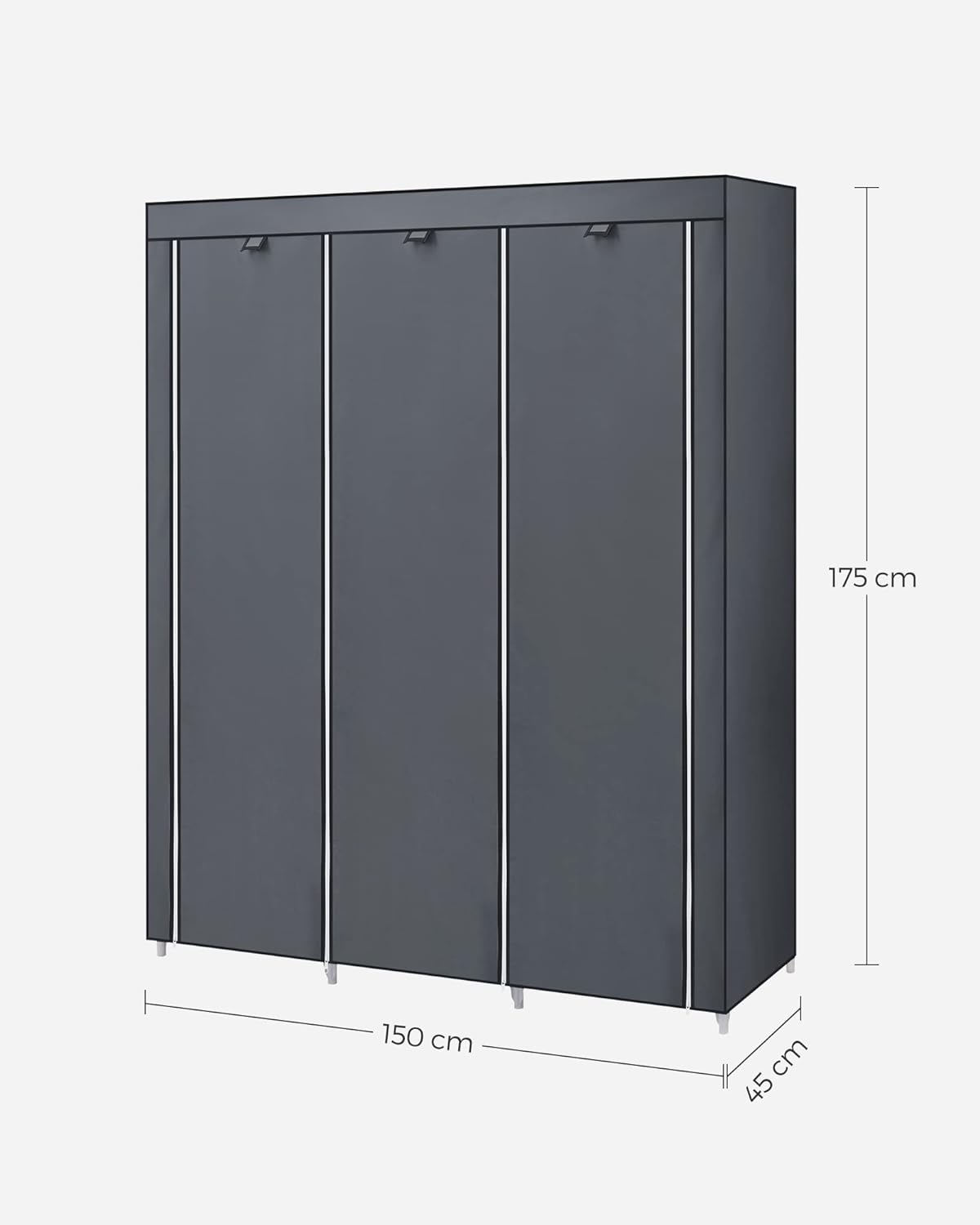 SONGMICS Garderoba pentru depozitarea hainelor, din material textil, cu 3 compartimente, 45x150x175cm, gri