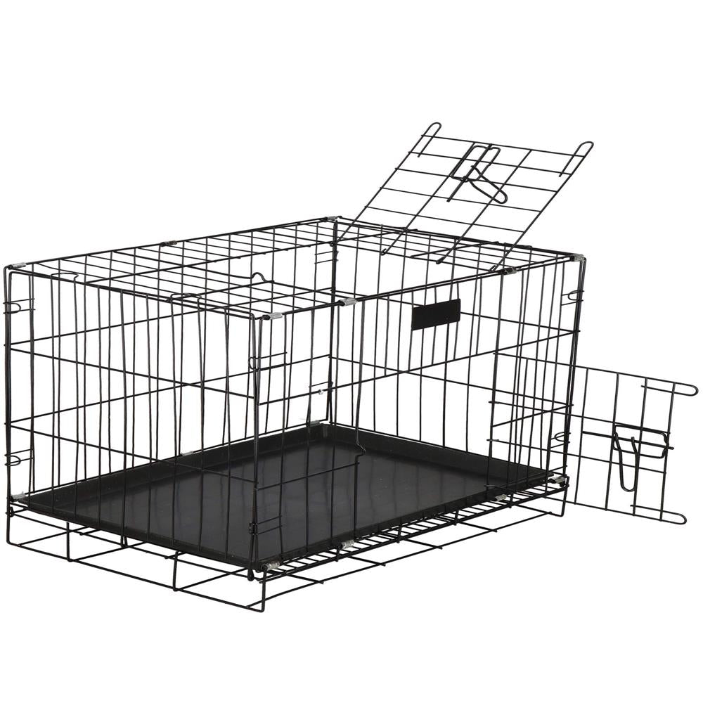 Cusca pentru animale, 2 usi, Pliabila din metal, XL, Negru, 93x67x56 cm