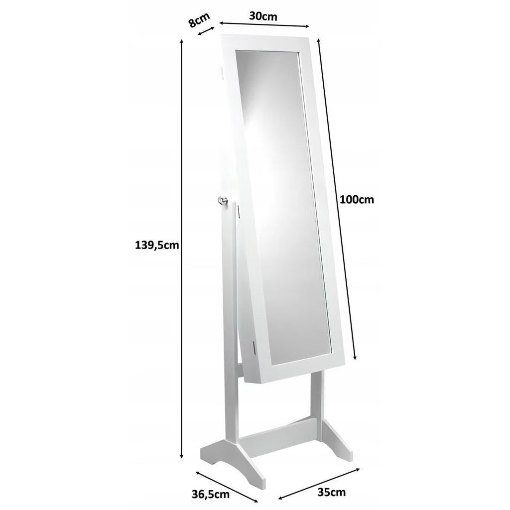 Dulap de toaleta cu oglinda si spatiu de depozitare bijuterii, 35x139cm, alb