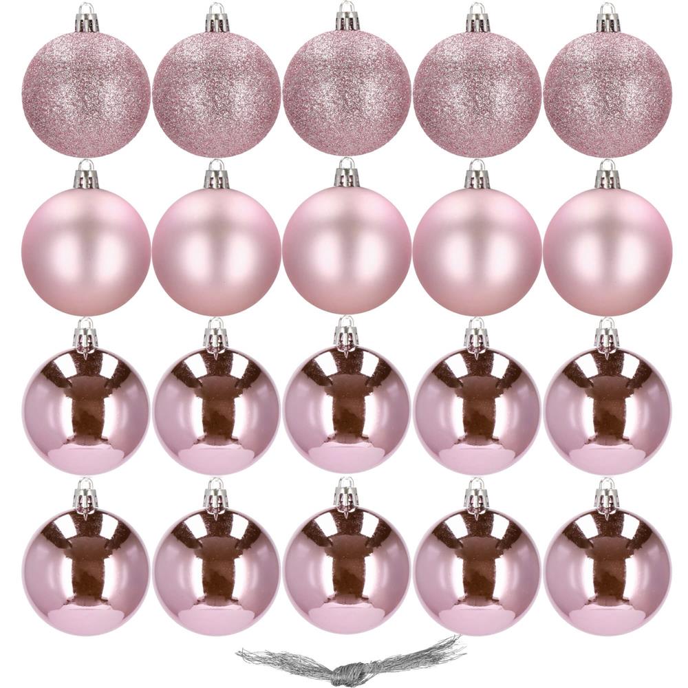 Set globuri de Craciun, 20 bucati, 3 modele, 4cm, roz