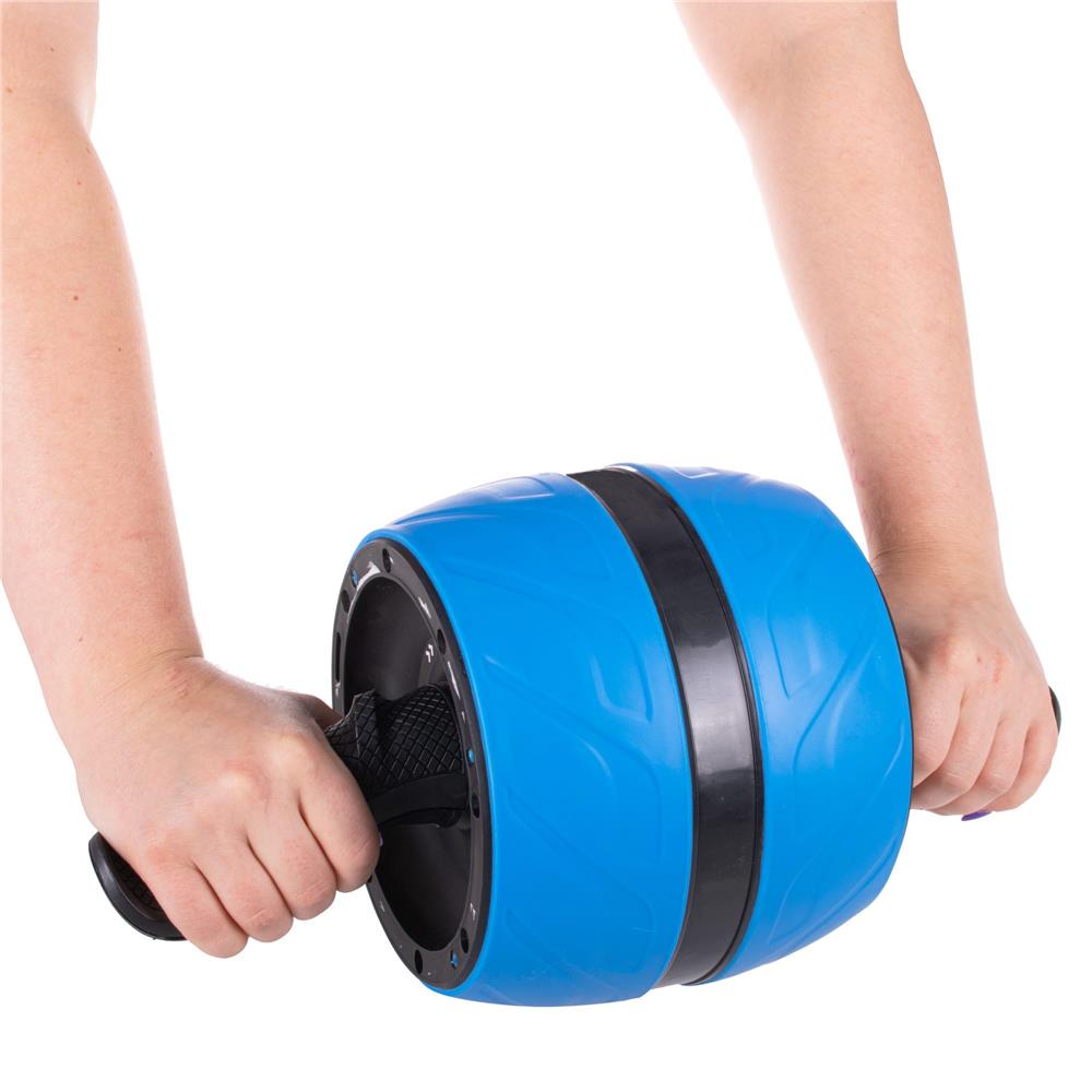 Aparat fitness tip roata pentru abdomene cu covor din spuma, albastru negru