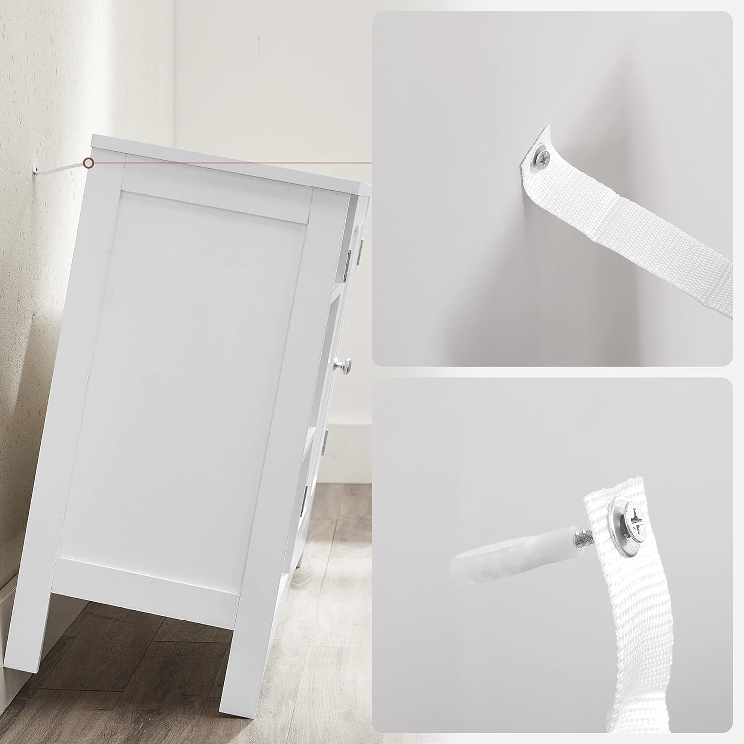 VASAGLE Dulap lavoar baie, cu 2 usi si un compartiment deschis cu rafturi reglabile, 90x30x60cm, alb