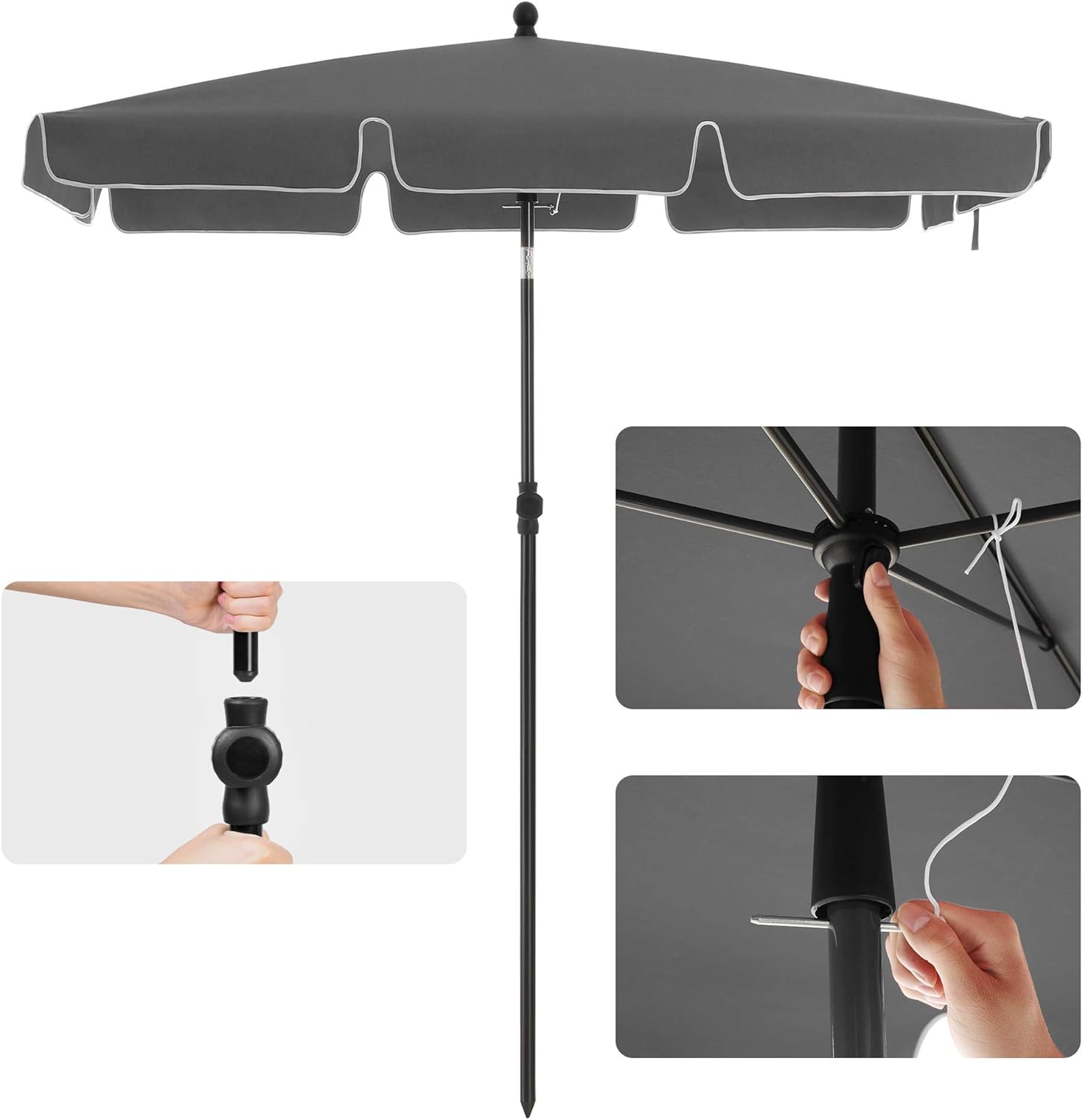 SONGMICS Umbrela terasa gradina sau plaja, cu inclinare, husa, 200x125cm, gri - 7