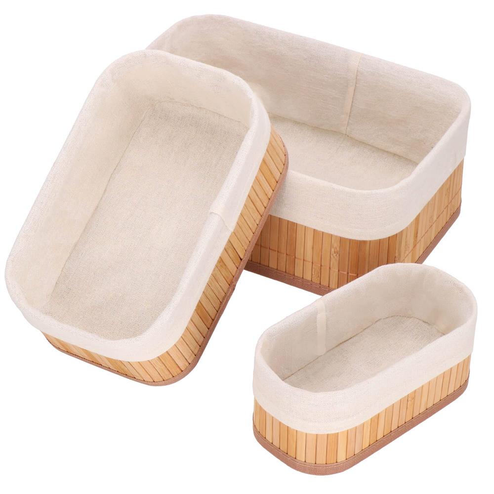 Set 3 cutii organizatoare din bambus, diverse dimensiuni, maro