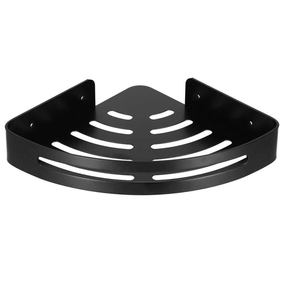 Raft de baie pentru colt cu 2 sisteme instalare pe perete, aluminiu, 30x22x4cm, negru